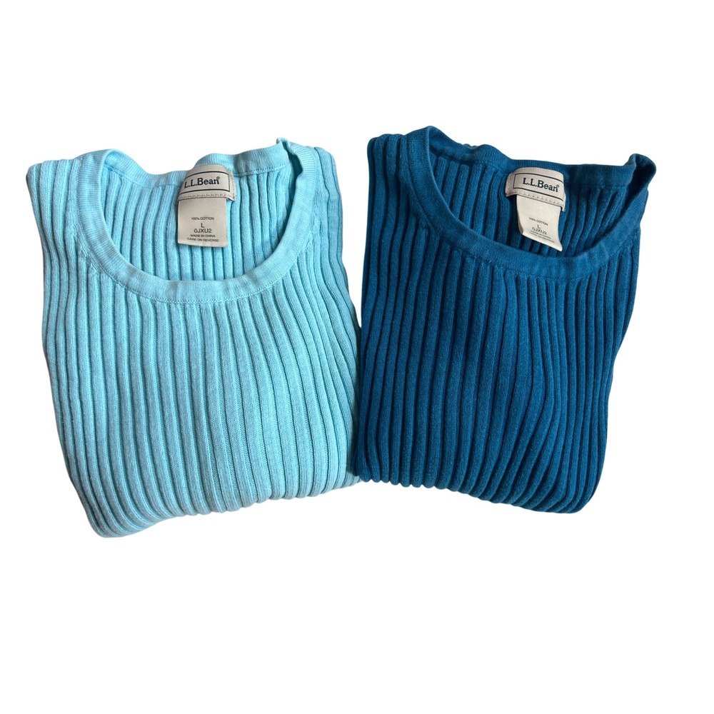 Set of 2 LL Bean Cotton Ribbed Long Sleeve Crew Neck Pullover Top SzL Gorpcore